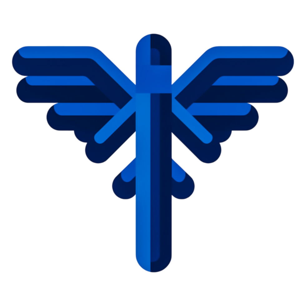 Abstract Blue Winged Symbol Representing Freedom and Flight png