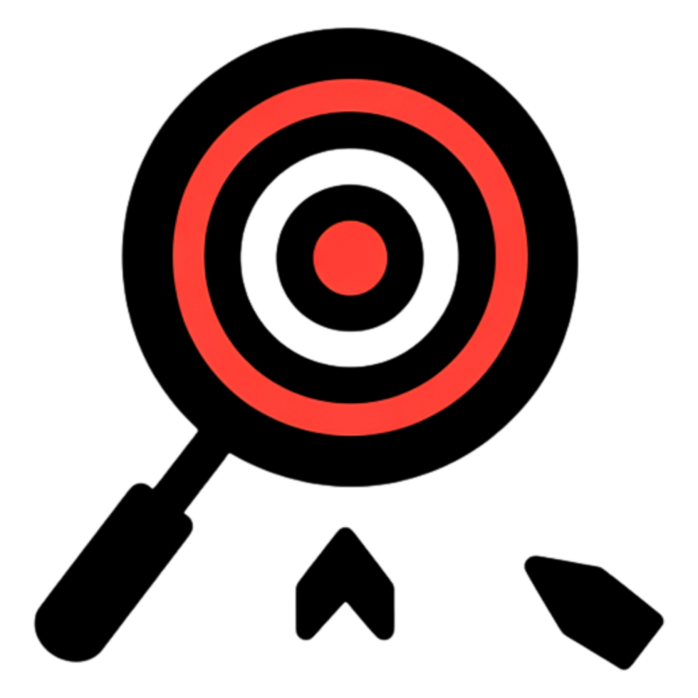 Red Target and Magnifying Glass Icon for Analysis or Focus Use png