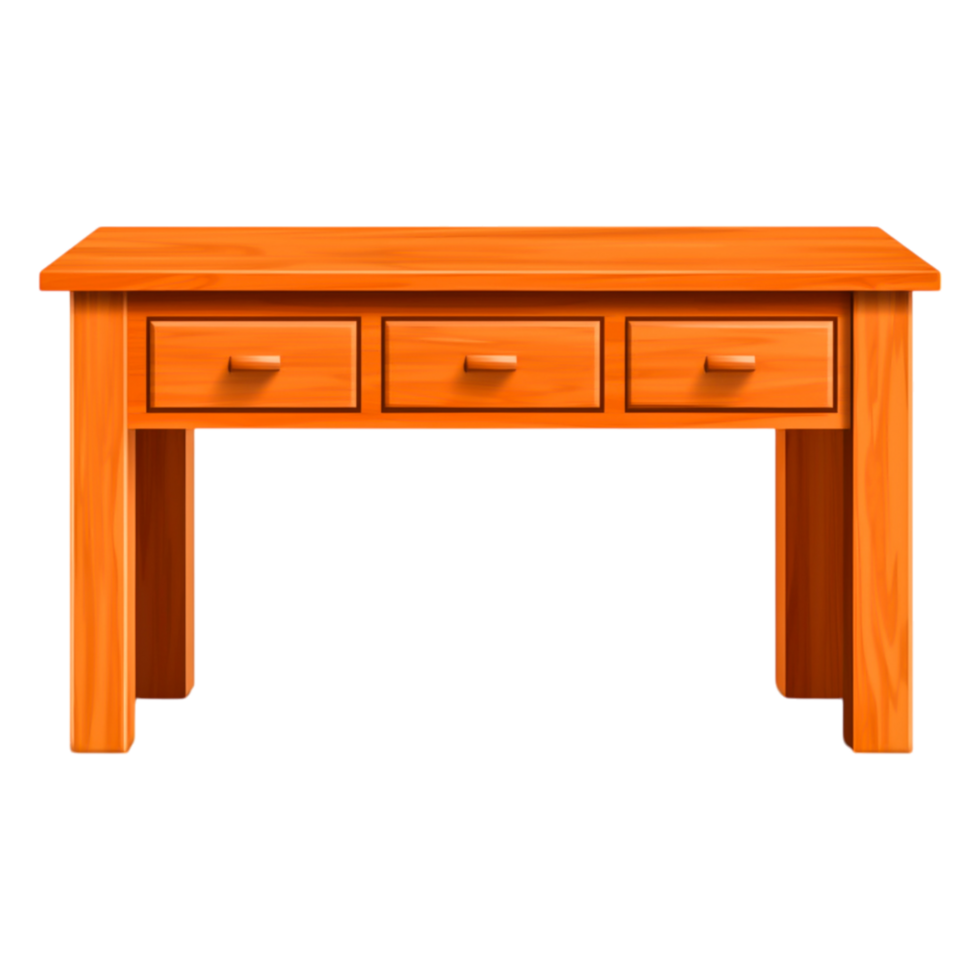 Modern Wooden Table with Three Drawers in Bright Orange Finish png