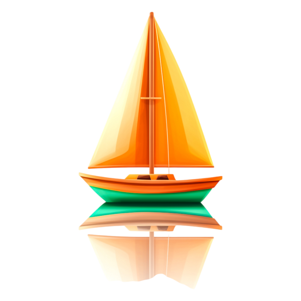 Colorful Sailboat with Vibrant Orange Sail and Calm Water Reflection png