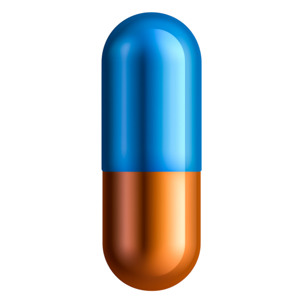 Bright Blue and Orange Capsule with Smooth Surface for Medicine Use png