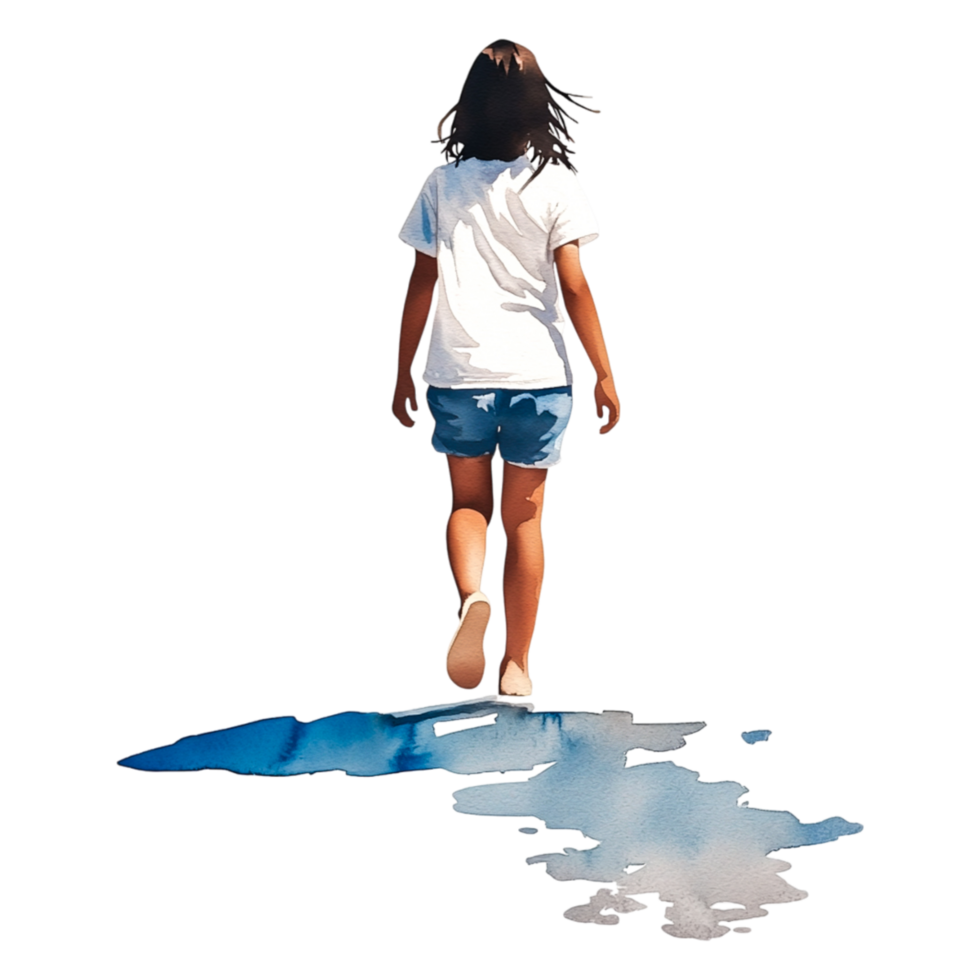 Young Girl Walking on Water Reflection in Bright Summer Daylight png