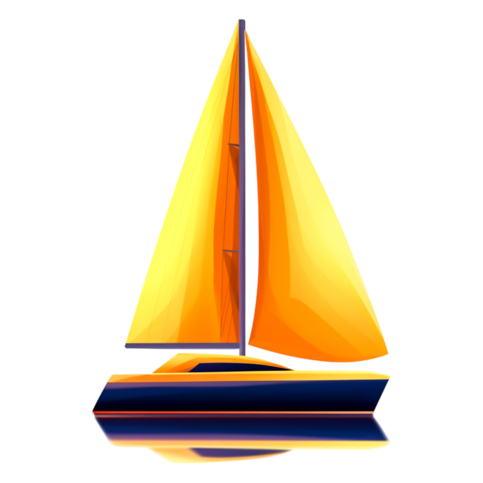 Vibrant Yellow Sailboat with Colorful Sail on Calm Water Surface png