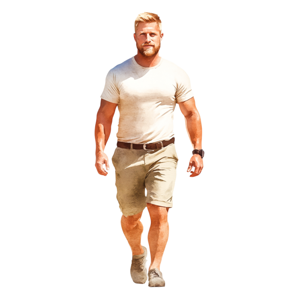 Stylish Young Man Walking in Casual Summer Outfit with Confidence png
