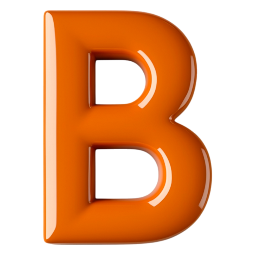 Bold 3D Orange Letter B with Glossy Finish on png