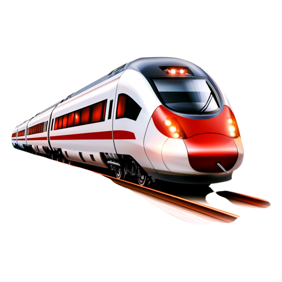 Futuristic High-Speed Train in Motion on Railway Tracks png