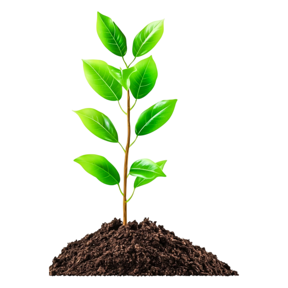 Green Plant Sprouting from Rich Soil with Lush Leaves and Sunlight png