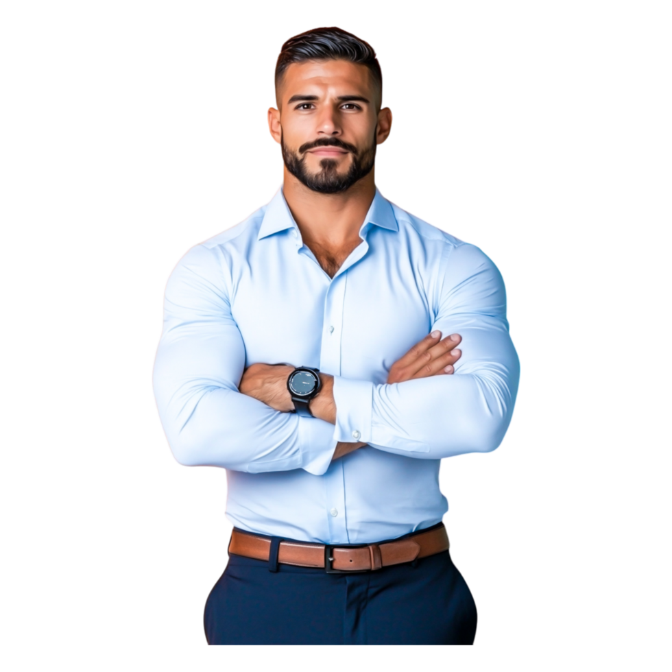 Confident businessman with crossed arms in professional attire png