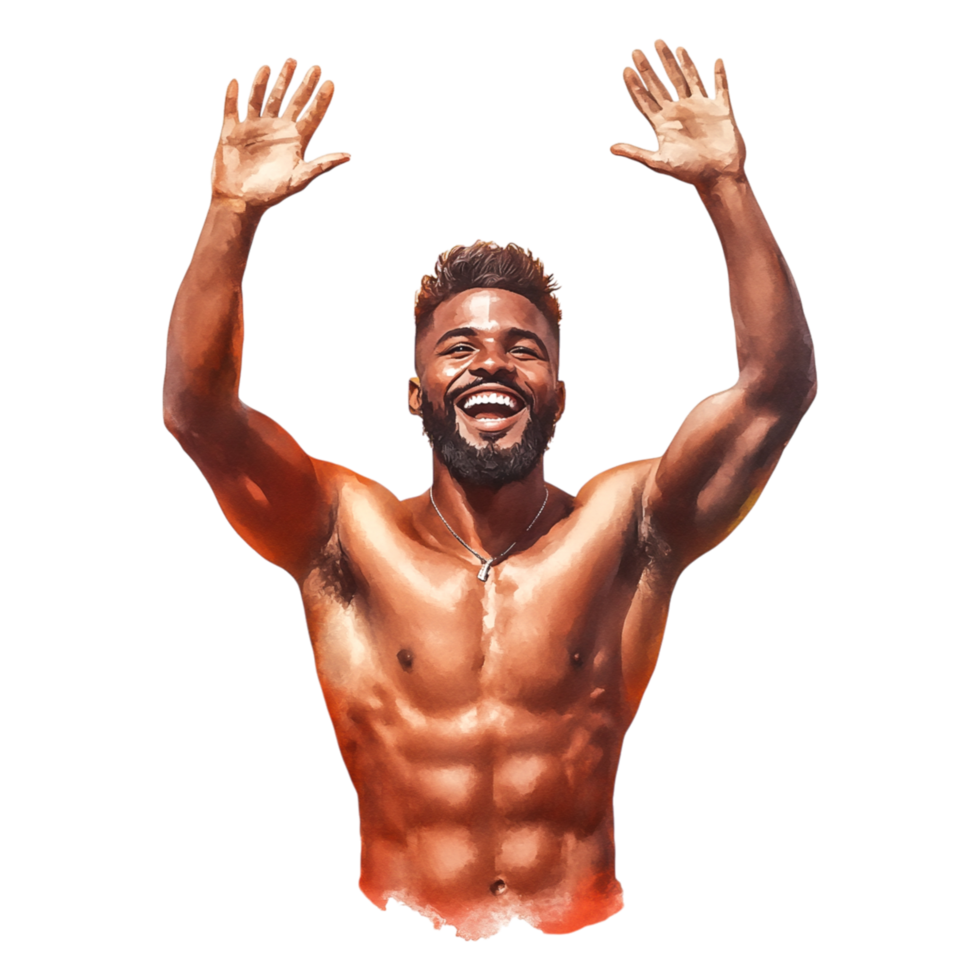 Joyful Man Celebrating with Open Arms Against a Vibrant Background png