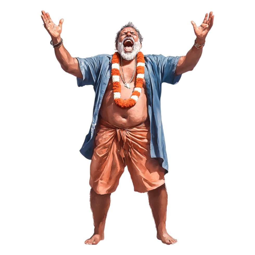 Happy Elderly Man Laughing with Hawaiian Lei and Colorful Shirt png