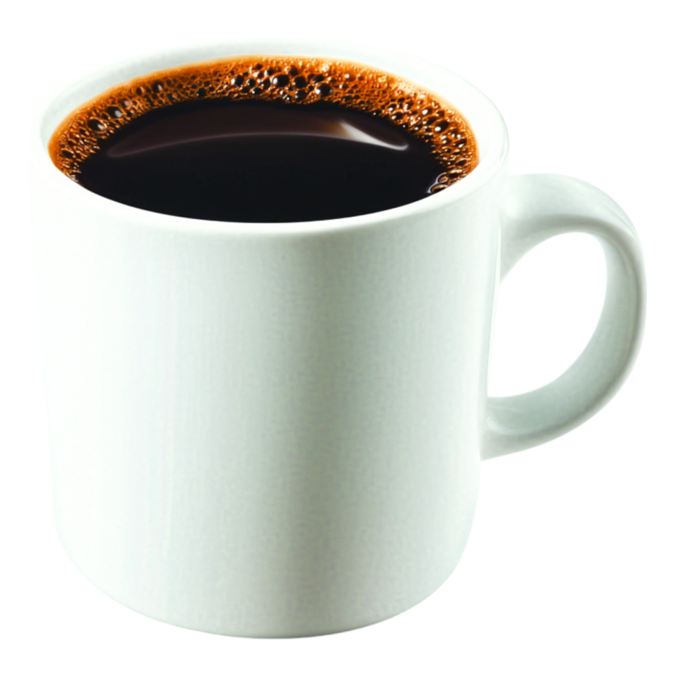 Classic White Coffee Mug Filled with Dark Brewed Coffee png