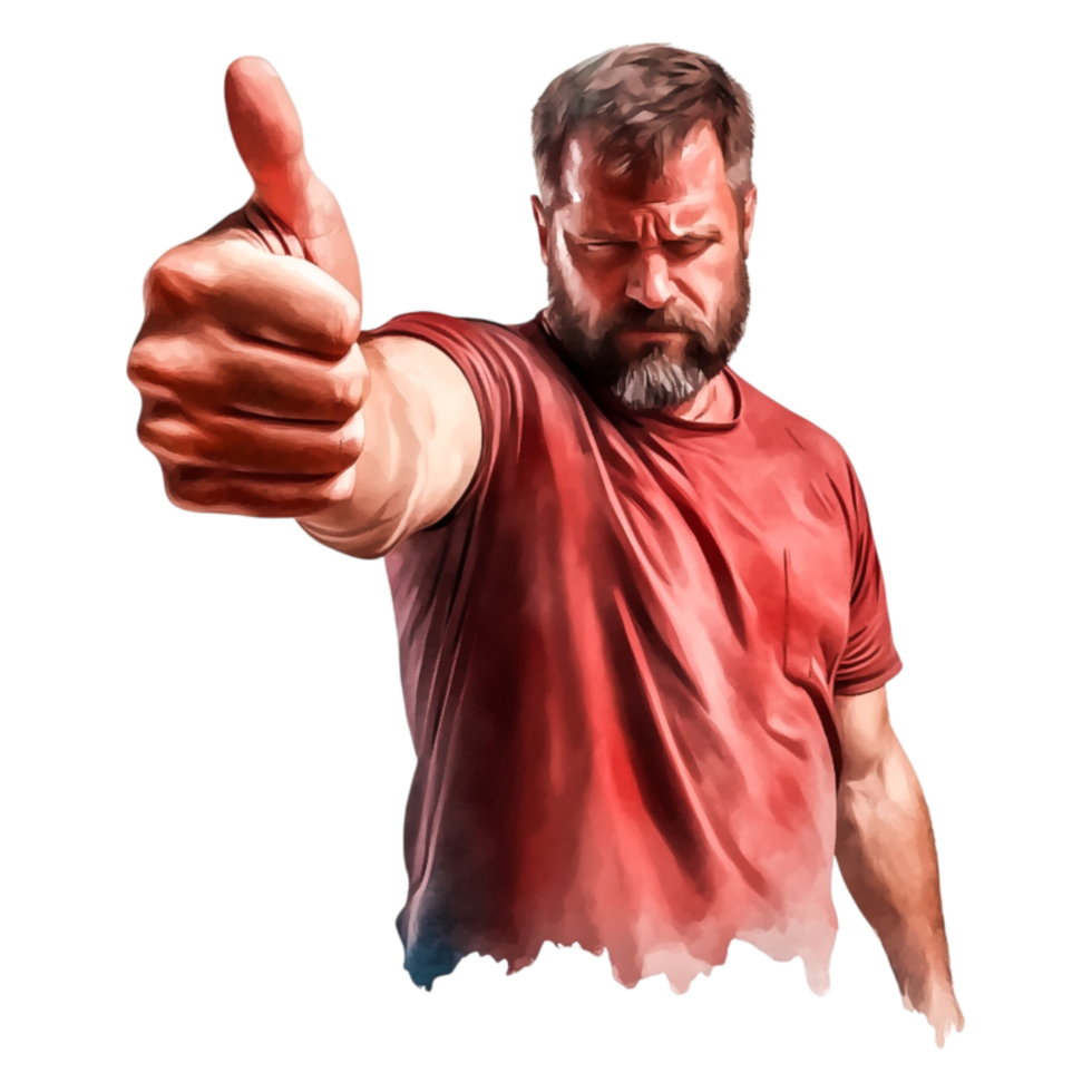 Confident Man Giving Thumbs Up in Casual Red Shirt Outdoors png