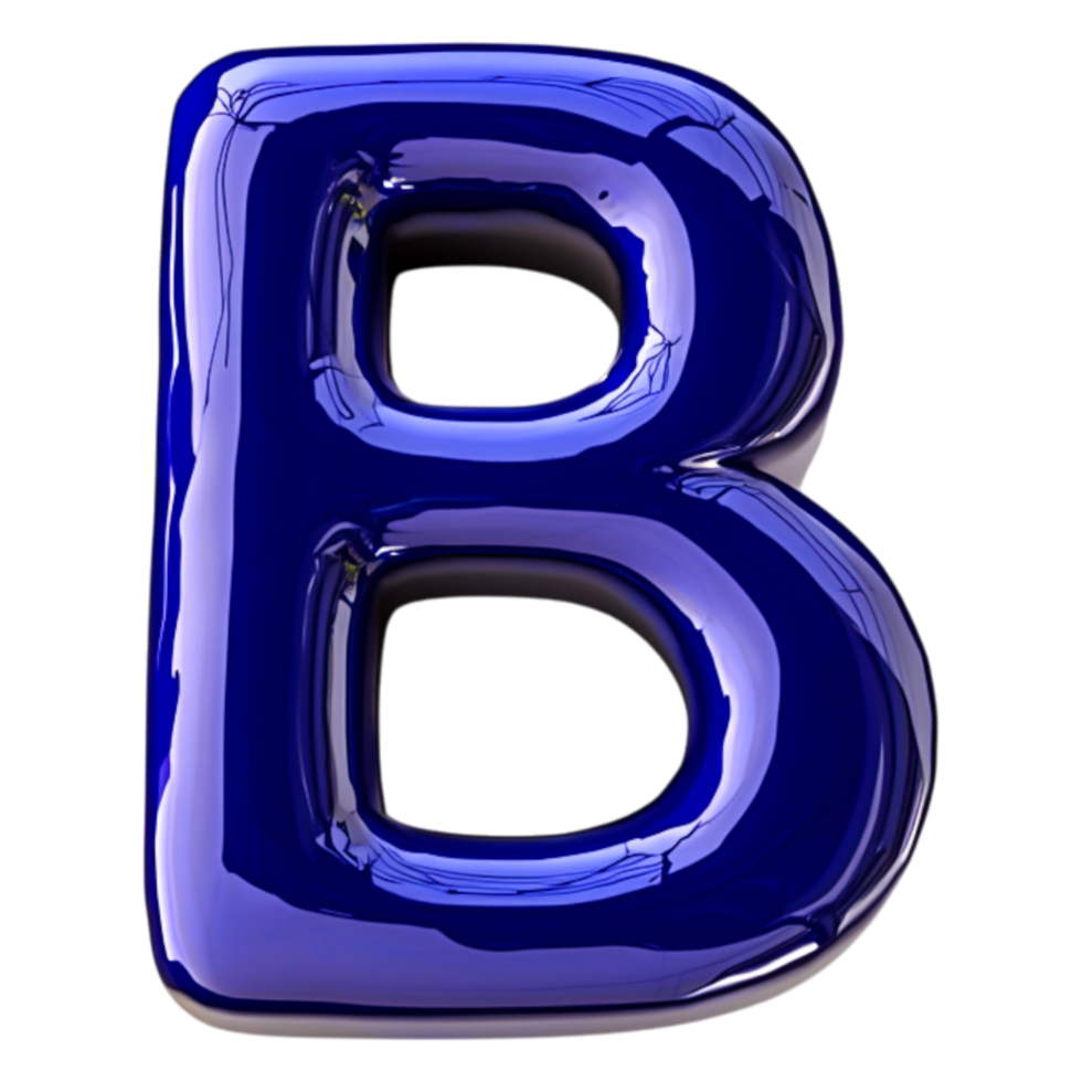 Glossy Blue 3D Letter B with Reflection and Shiny Surface Detail png