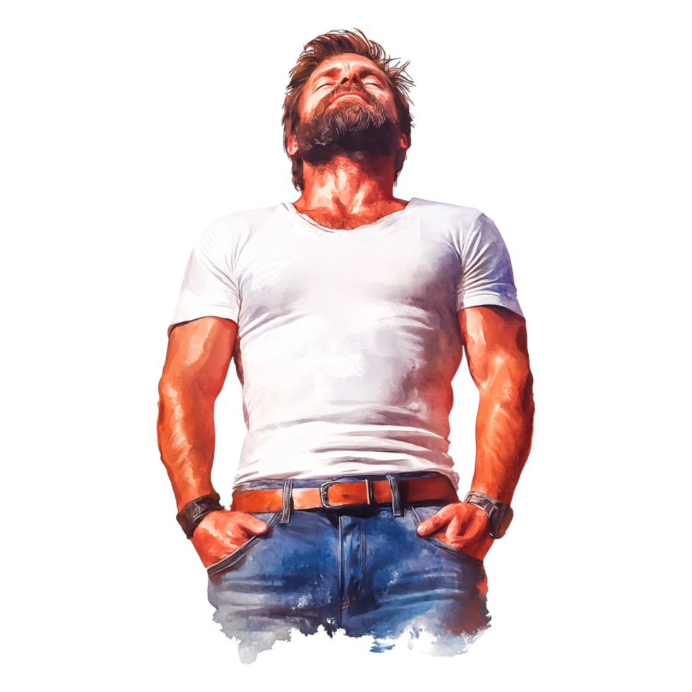 Confident Man in Casual White T-Shirt Displaying Strong Emotions png