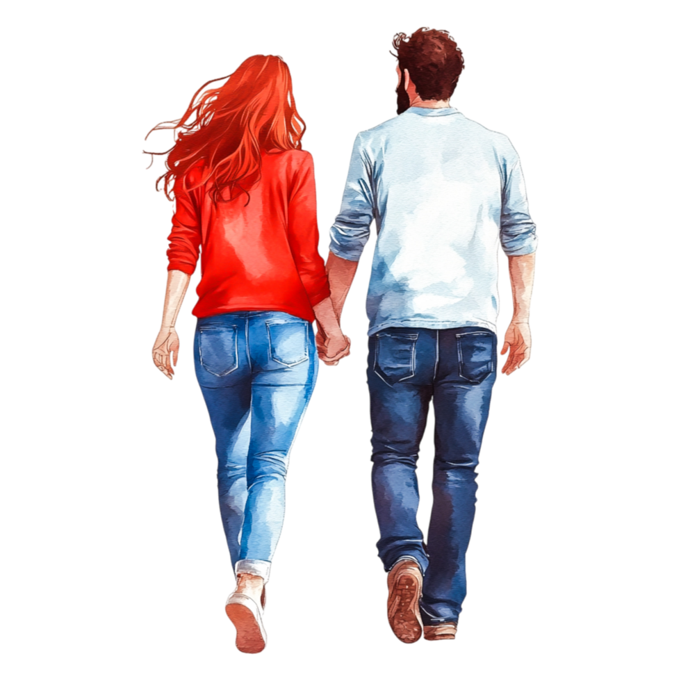 Happy Couple Walking Hand in Hand on a Bright Sunny Day png