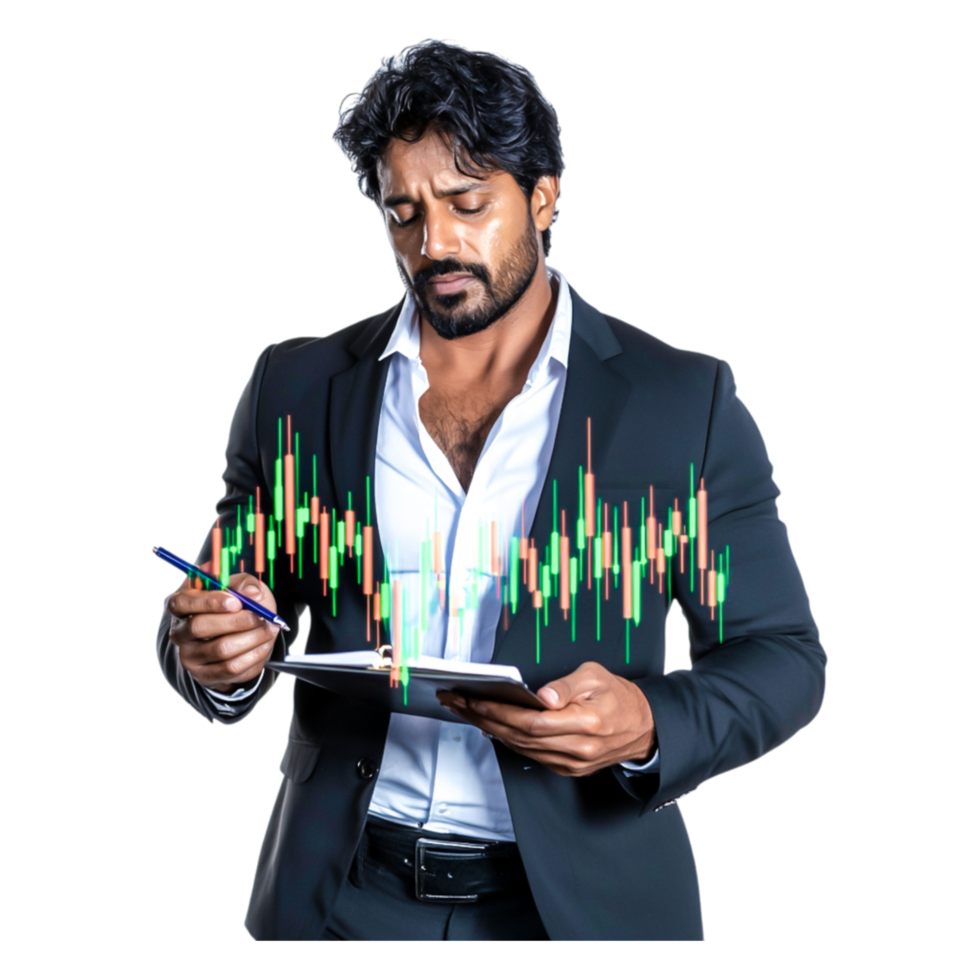 Business Professional Analyzing Stock Market Trends with Charts png