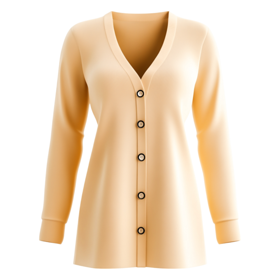 Elegant Button Front Cardigan in Soft Light Yellow Color png