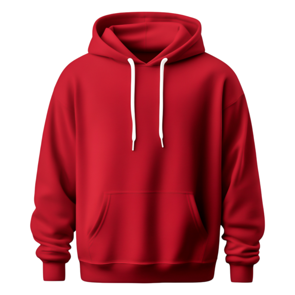 Red Hoodie With White Drawstrings and Front Pocket Design png