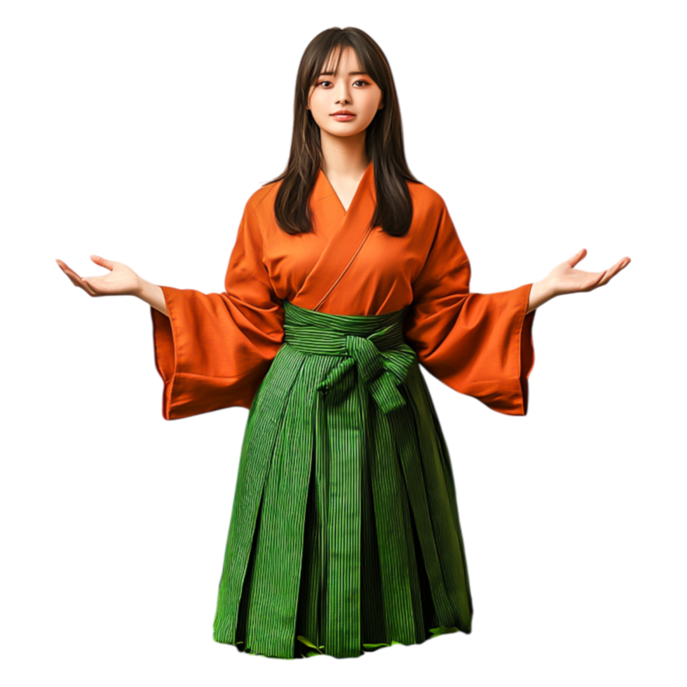Traditional Japanese Attire with Elegant Color Combination and Modern Touch png