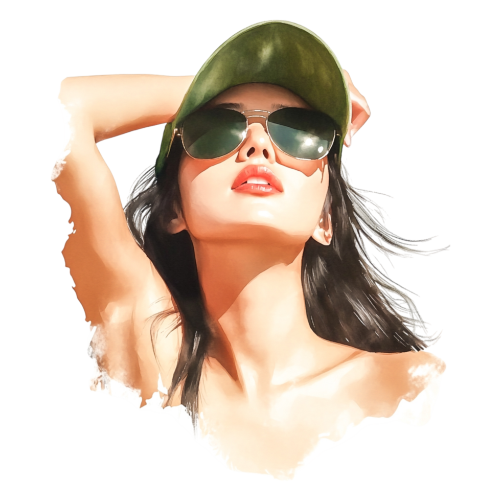 Stylish Woman in Sunglasses and Cap with Summer Vibes png