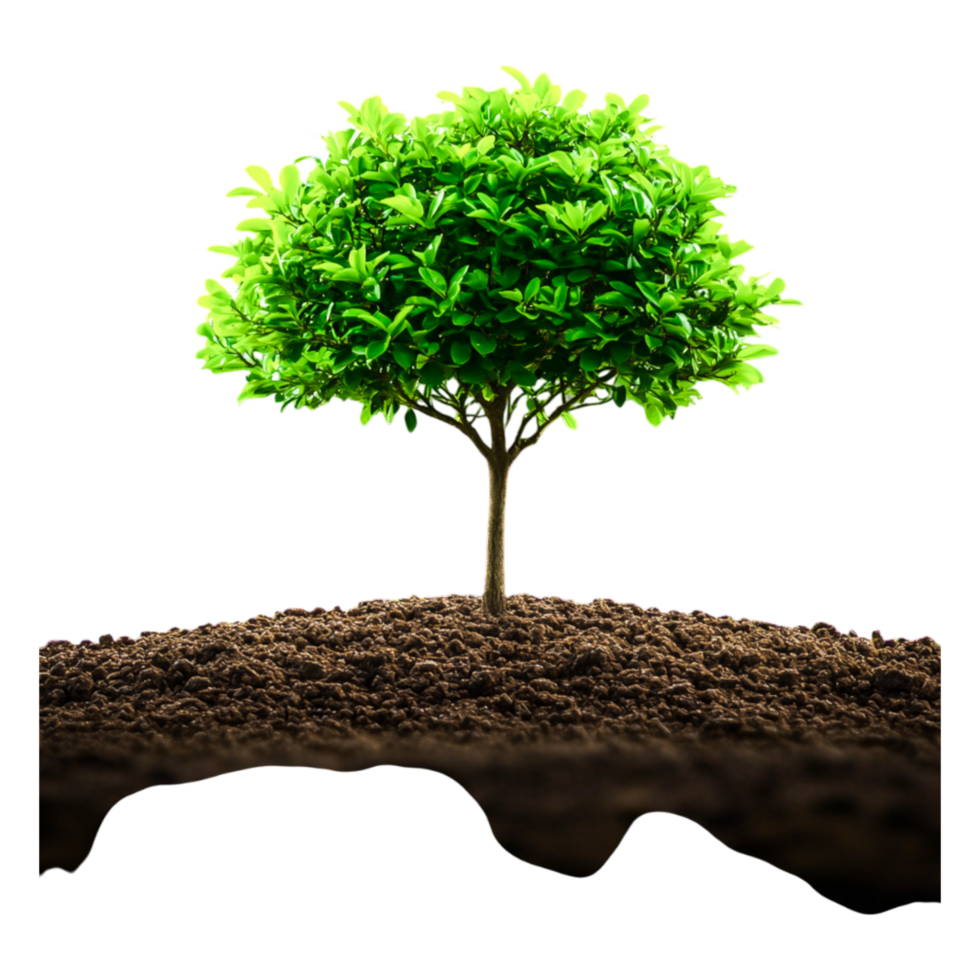 Lush Green Tree Isolated on Soil Background for Nature Concepts png
