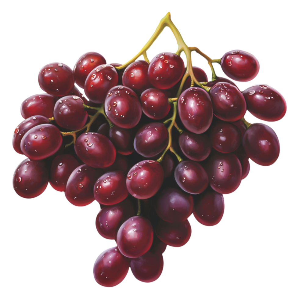 Fresh Red Grapes Cluster with Water Droplets on png