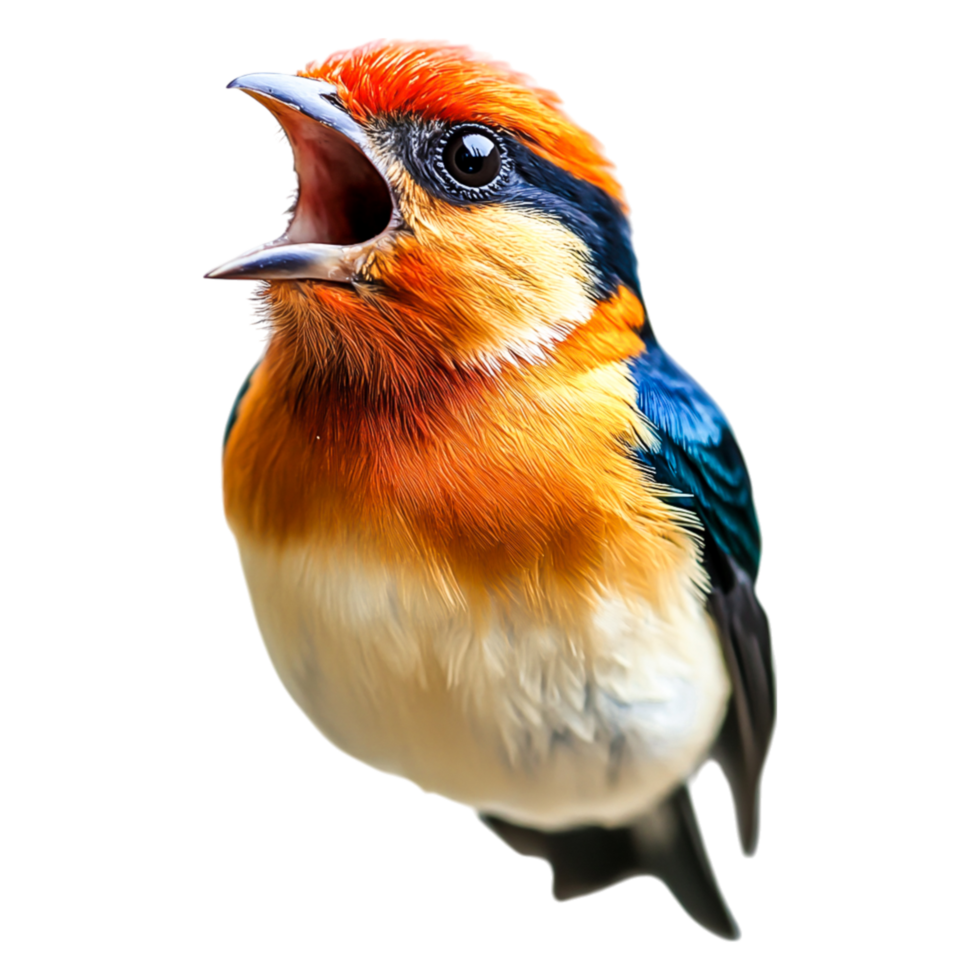 Vibrant Colorful Bird Singing with Open Beak Against png