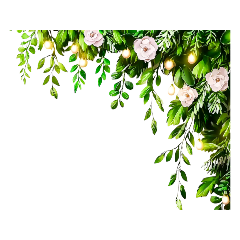Elegant Greenery with Flowers and Lights for Festive Decor png