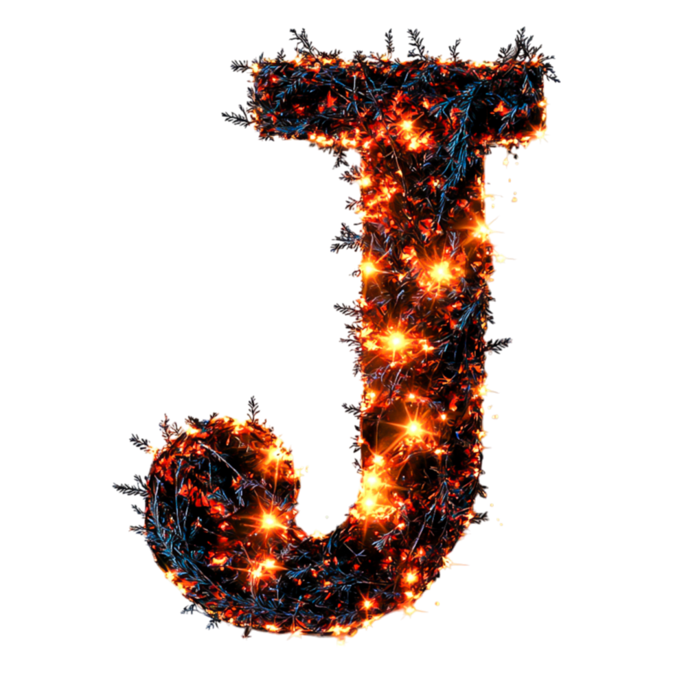 Sparkling Letter J Formed with Lights and Glow on Dark Background png