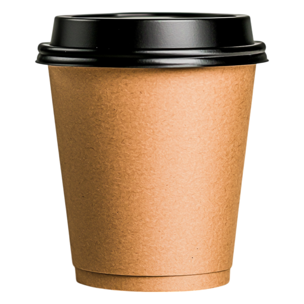 Classic Brown Coffee Cup With Black Lid and Simple Design png
