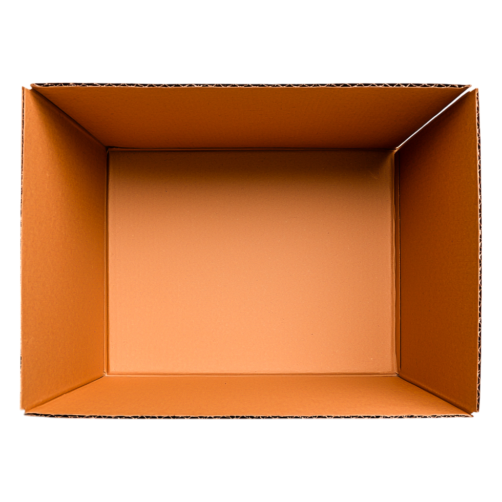 Empty Cardboard Box Top View with Brown Interior and Plain Background png
