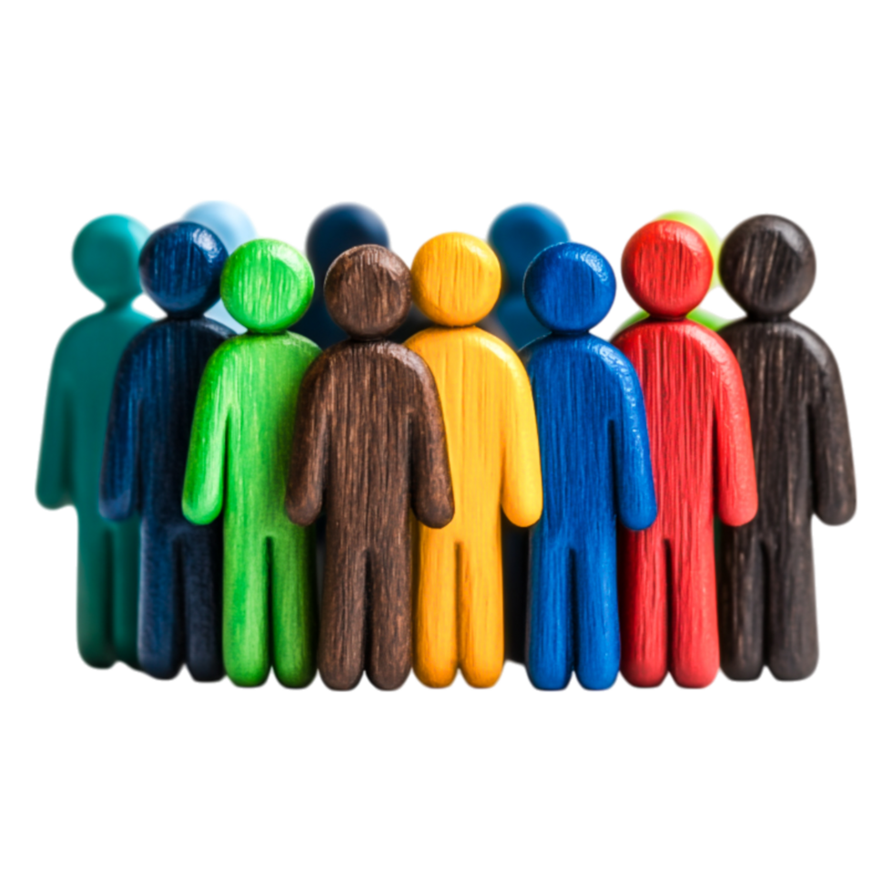 Colorful Wooden Figurines Representing Diversity and Community Support png