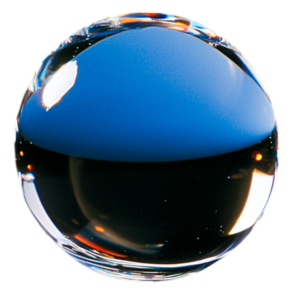 Transparent Sphere Reflecting Blue and Black Colors with Highlights png