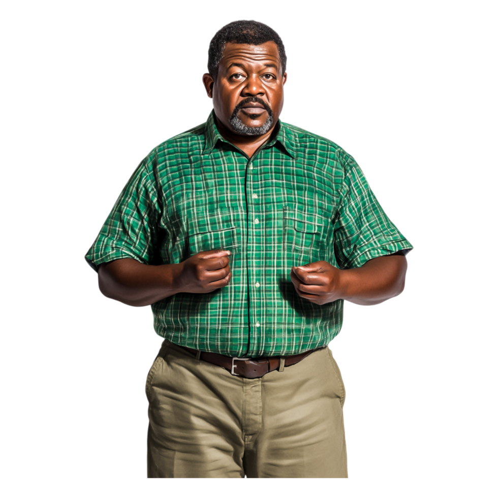 Thoughtful man stands with hands crossed against a png