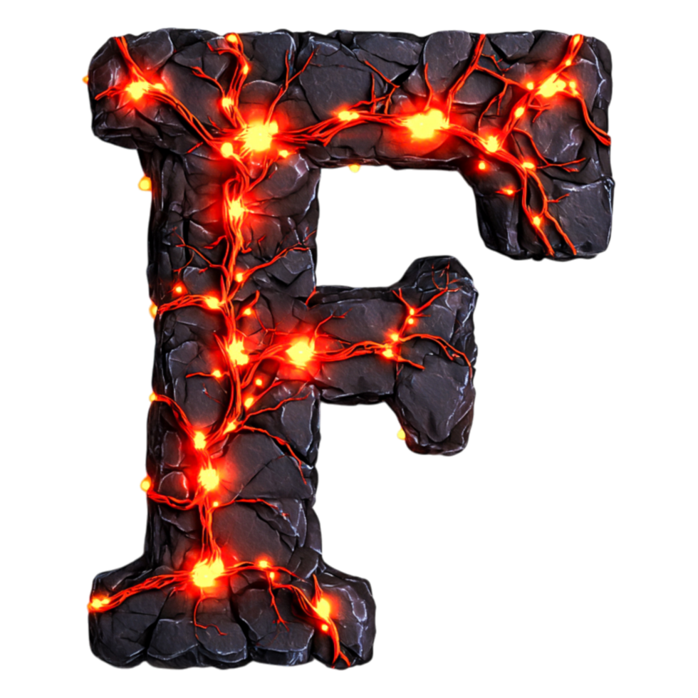 Fiery Letter F with Lava and Glowing Red Lights on Dark Background png