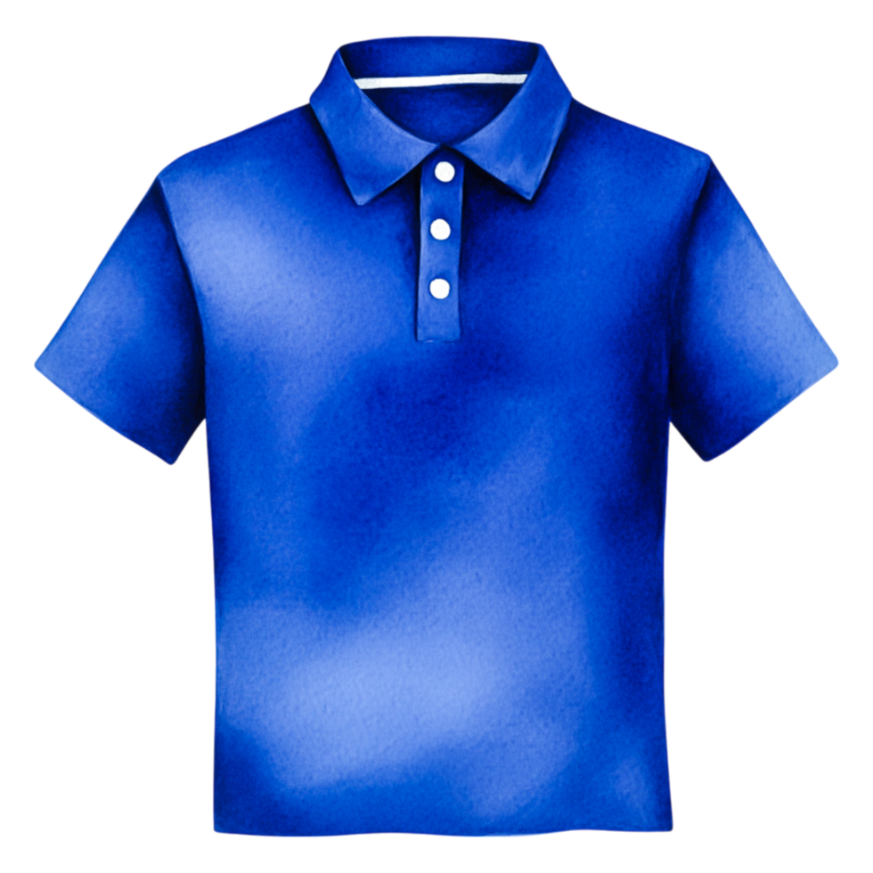 Blue Short Sleeve Polo Shirt with Collar and Button Detail png