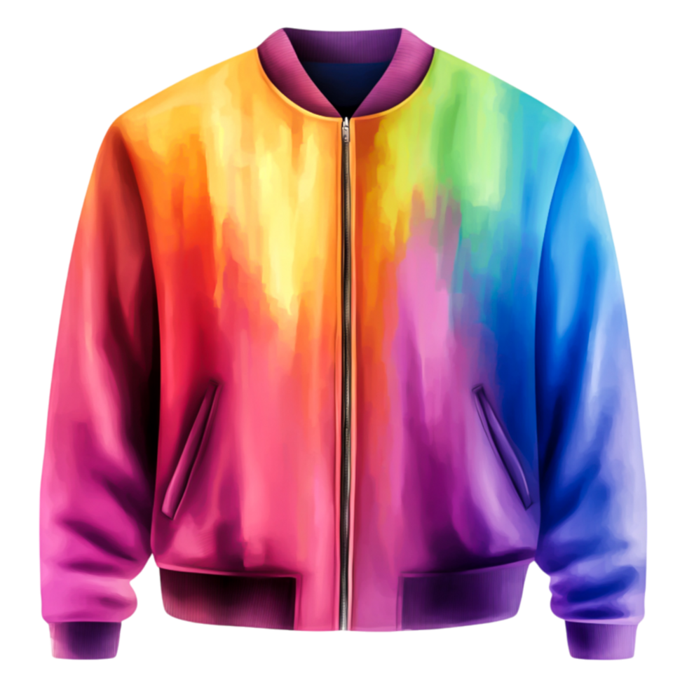Colorful Gradient Bomber Jacket with Artistic Design on Display png