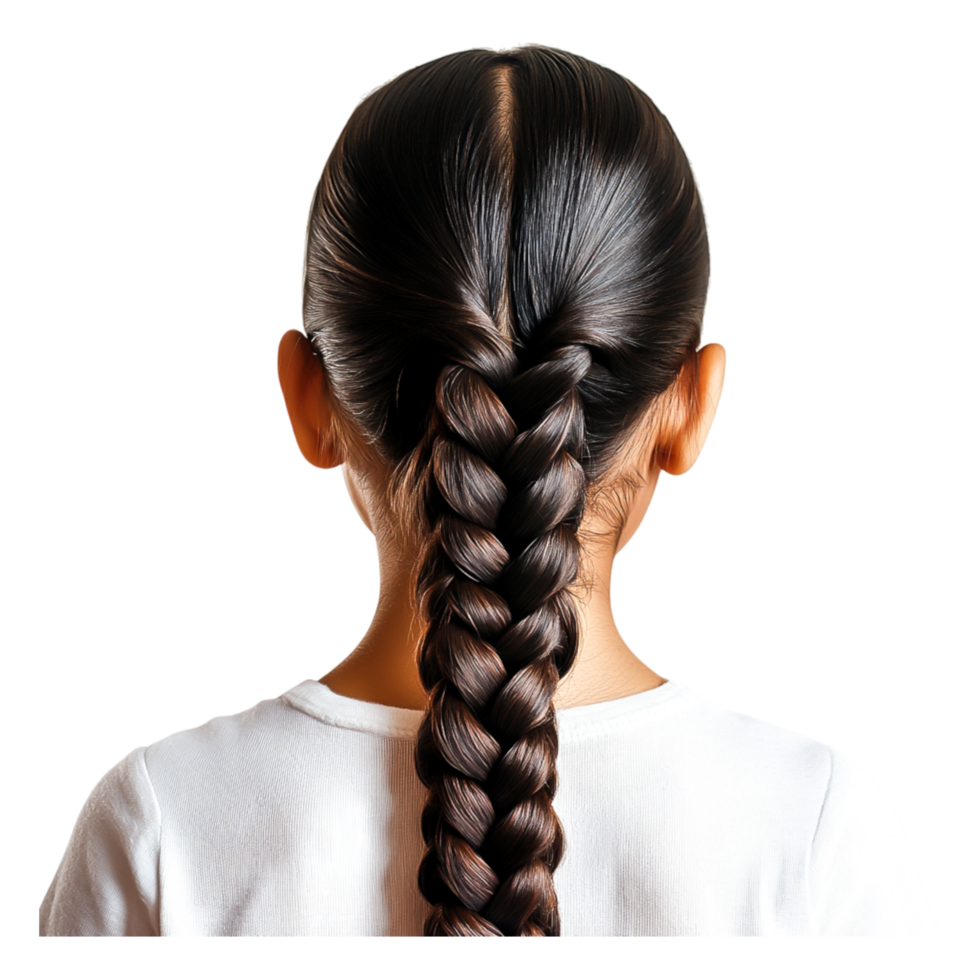Beautiful Long Braid on Hair of Young Girl from the Back View png
