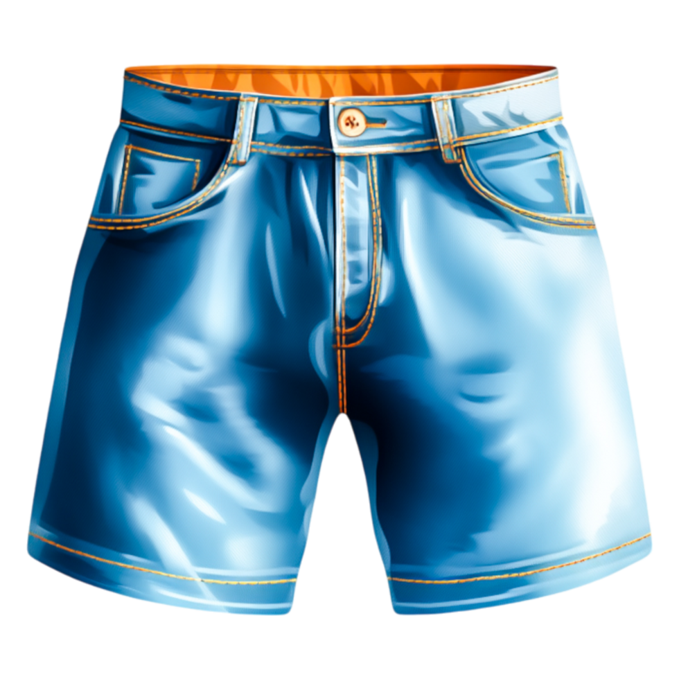 Vibrant Blue Denim Shorts with Orange Lining on png