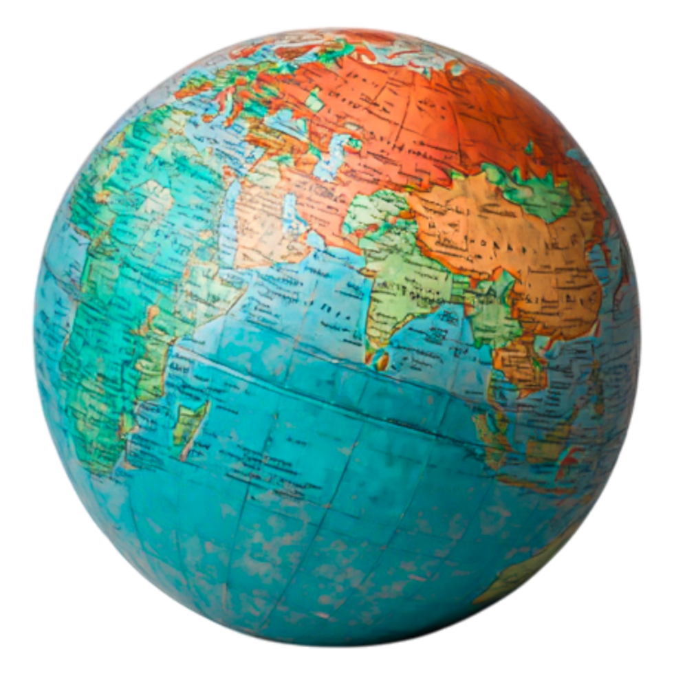 Colorful Globe Displaying World Map with Continents and Oceans png