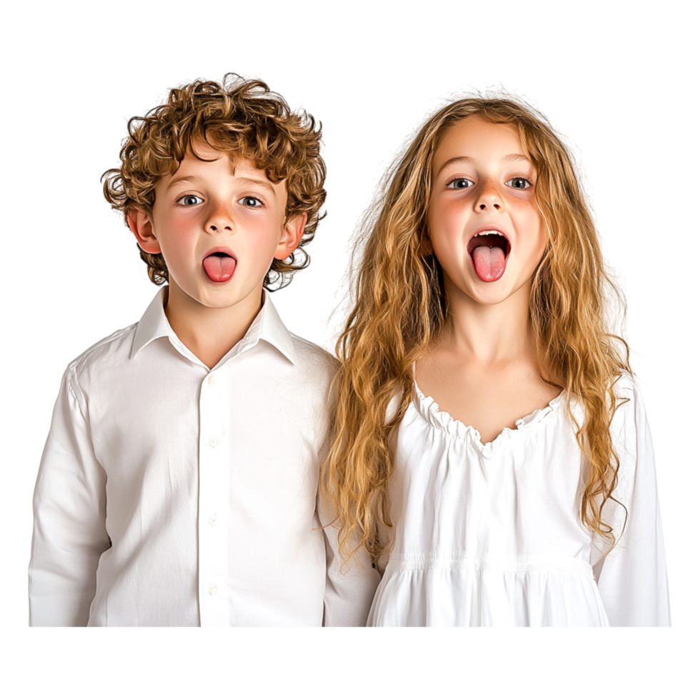 Playful Children Making Funny Faces with Sticking Tongues Out png