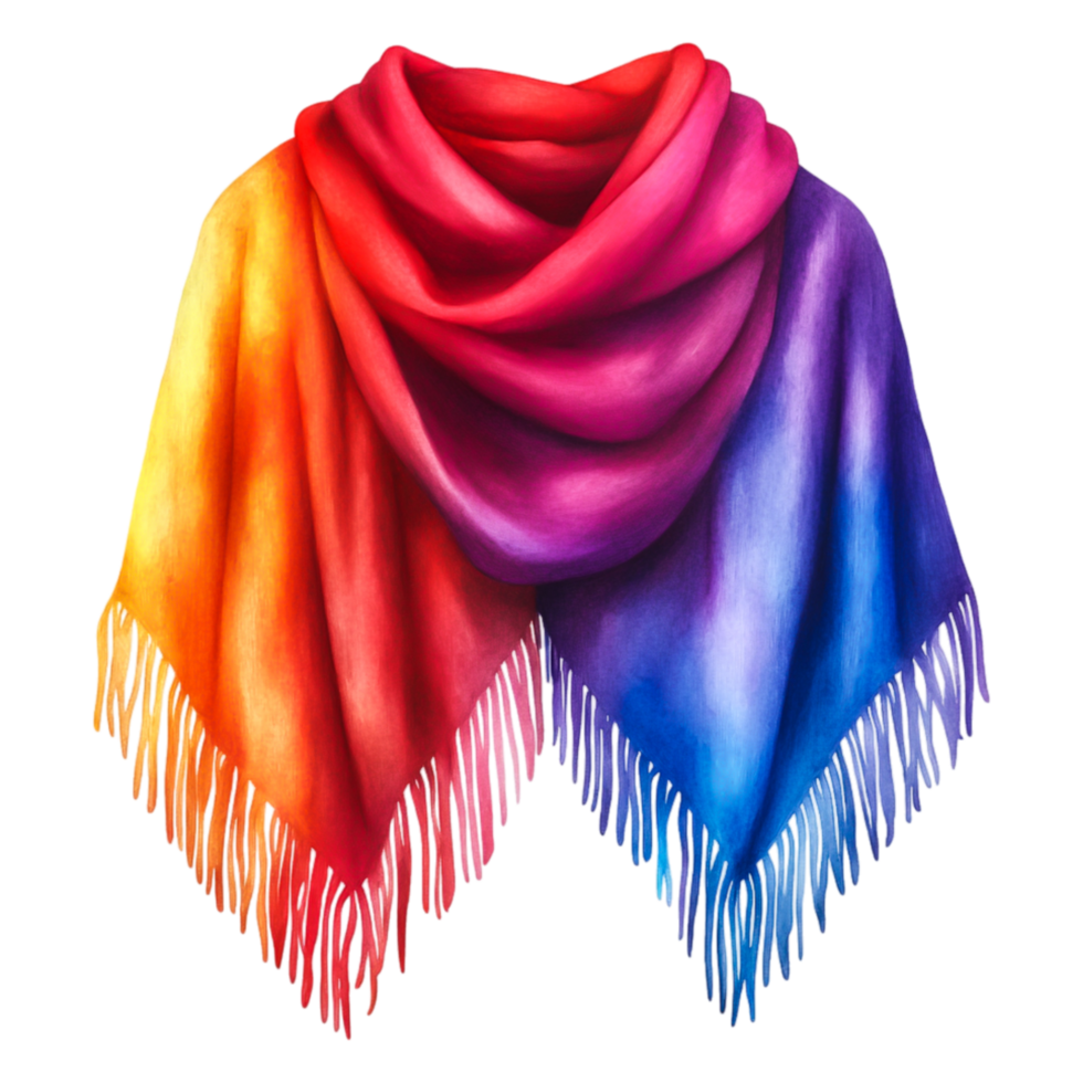 Colorful Gradient Scarf with Fringes on Soft Fabric Texture png