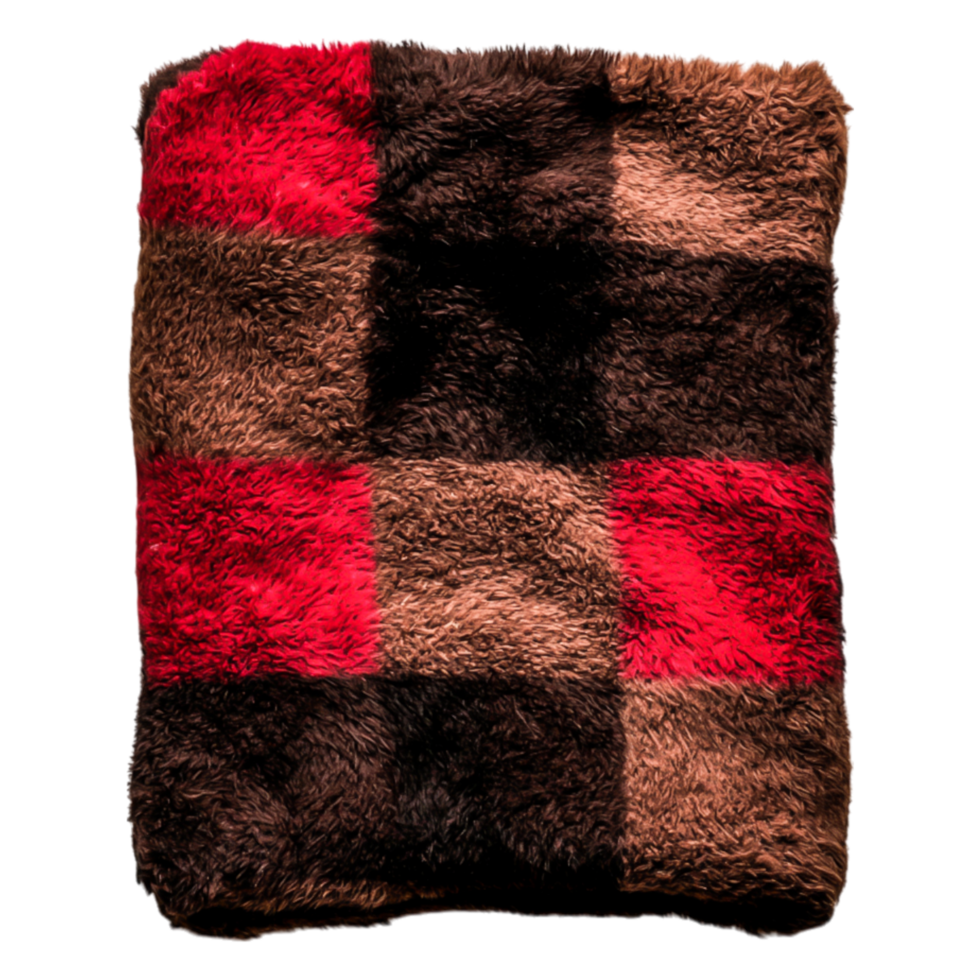 Cozy Fluffy Blanket with Red and Brown Checkered Pattern Texture png