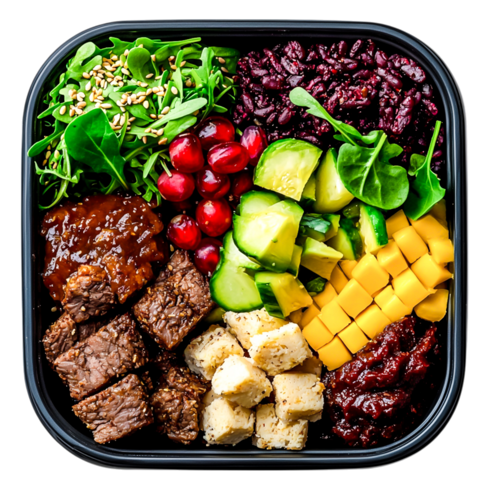 Colorful Healthy Meal Bowl with Vegetables, Fruits, and Protein png