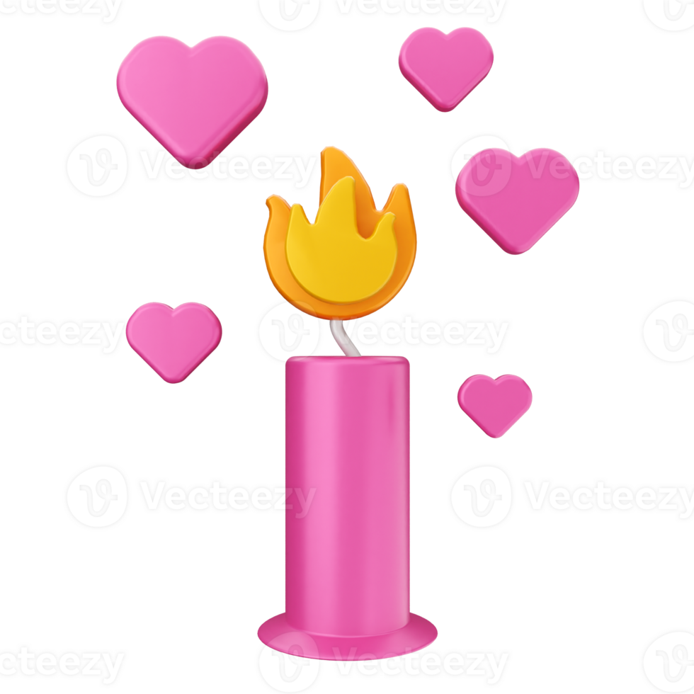 A pink candle with hearts around it png