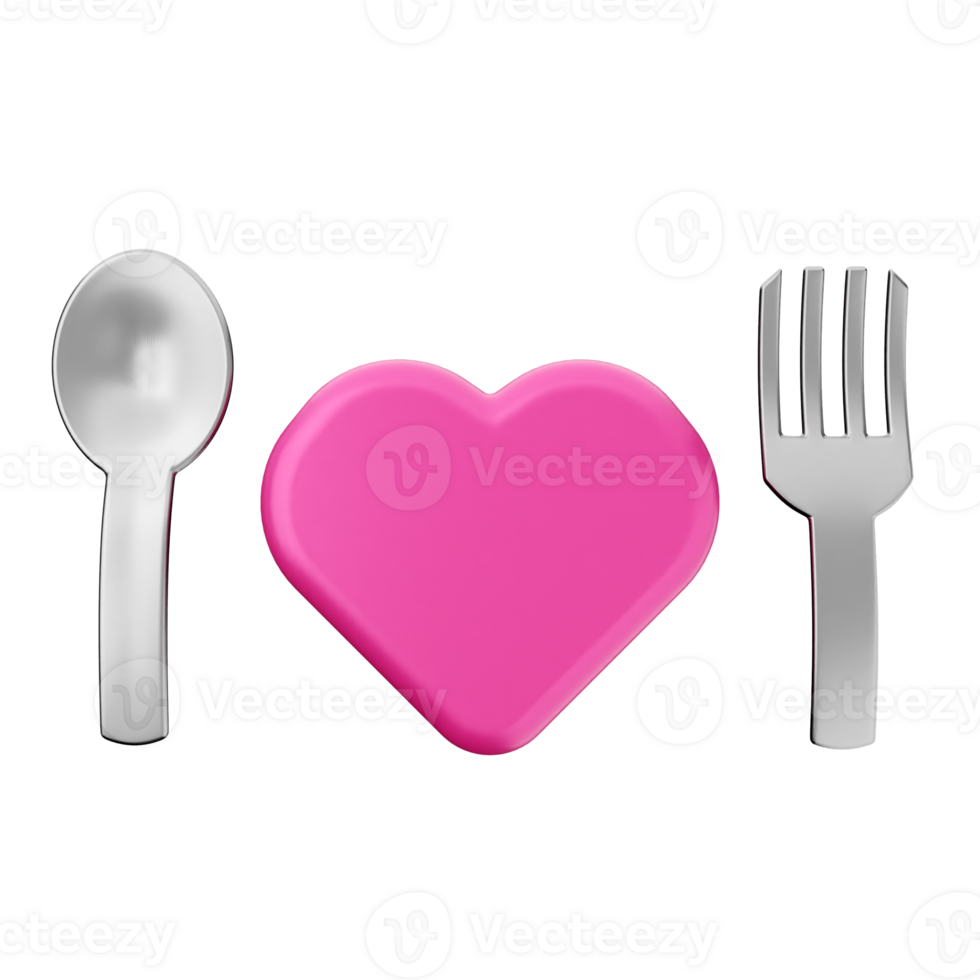 A pink heart and fork with a spoon on a black background png