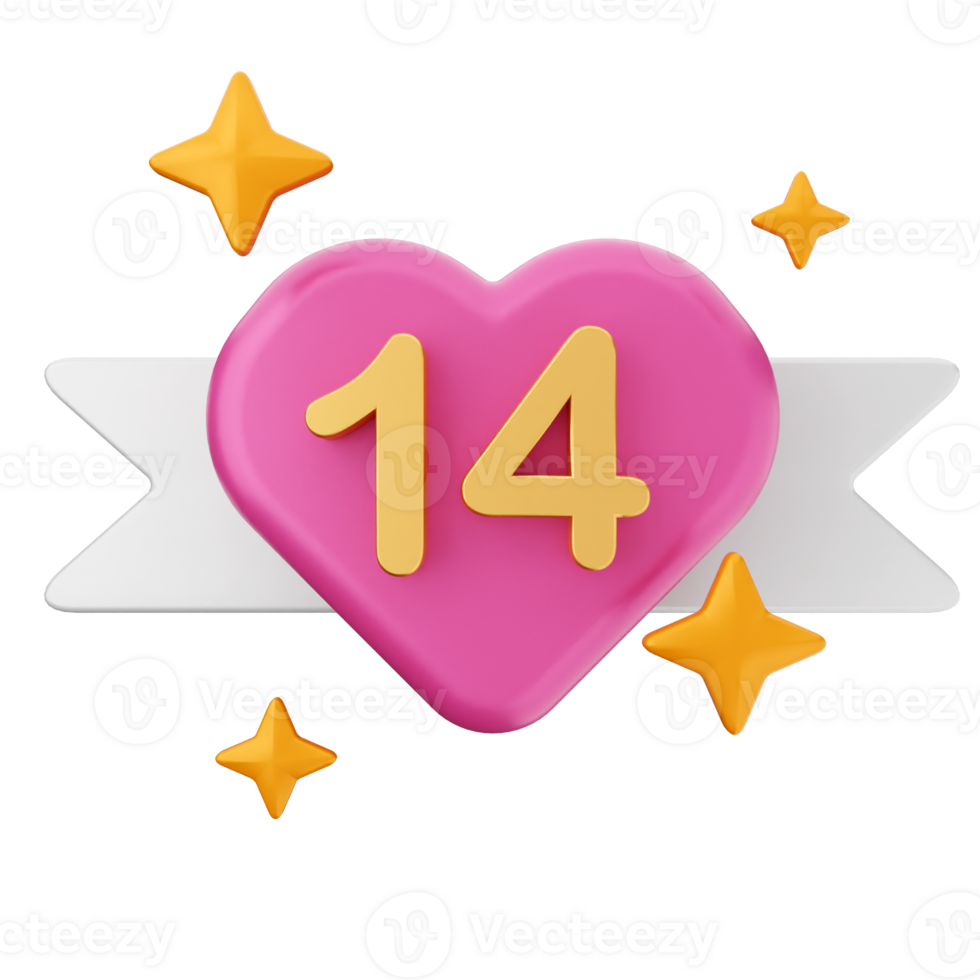 A heart with the number 14 on it png