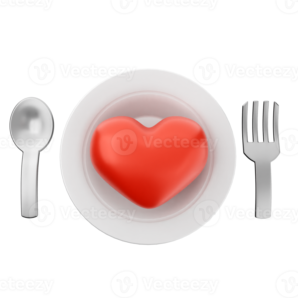 A plate with a heart and fork on it png