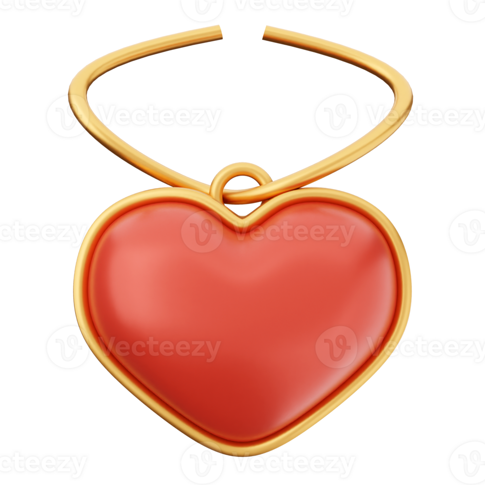 A red heart shaped pendant with a gold chain png