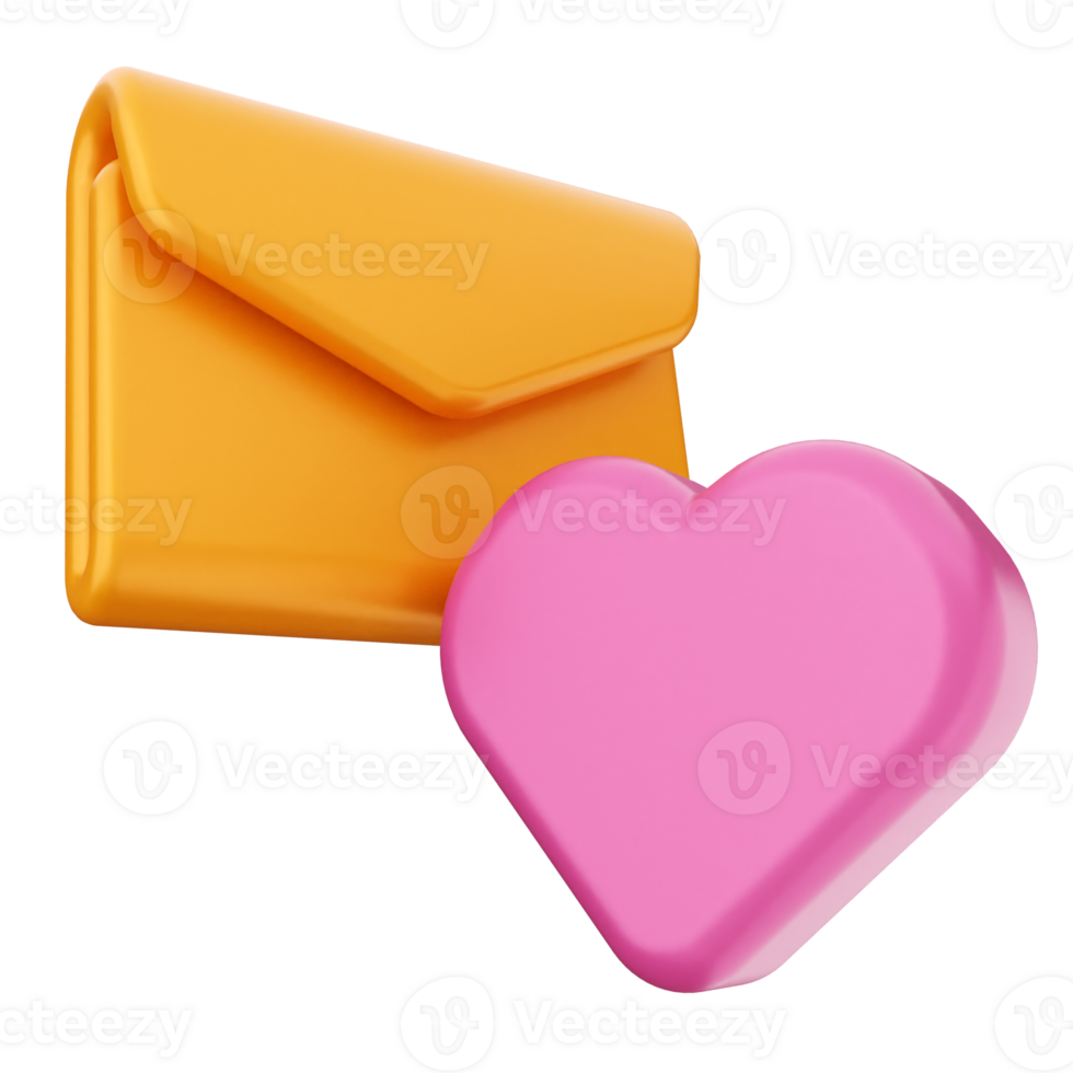 An orange envelope and pink heart next to each other png